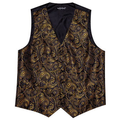 Black Yellow Silk Men's Bowtie Vest Set vest set    - Sophisticated Gentlemen
