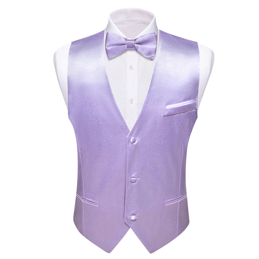 Purple Solid Jacquard Silk Men's Bowtie Vest Set vest set S (Chest 40")   - Sophisticated Gentlemen
