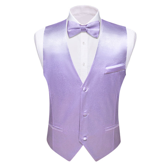 Purple Solid Jacquard Silk Men's Bowtie Vest Set vest set S (Chest 40")   - Sophisticated Gentlemen