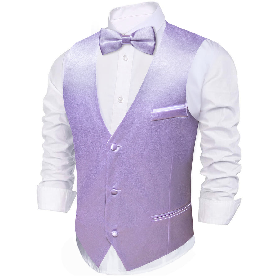 Purple Solid Jacquard Silk Men's Bowtie Vest Set vest set    - Sophisticated Gentlemen
