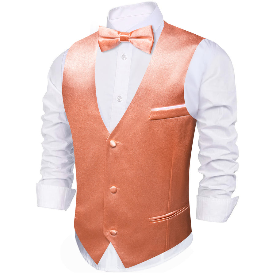 Dark Salmon Solid Jacquard Silk Men's Bowtie Vest Set vest set    - Sophisticated Gentlemen