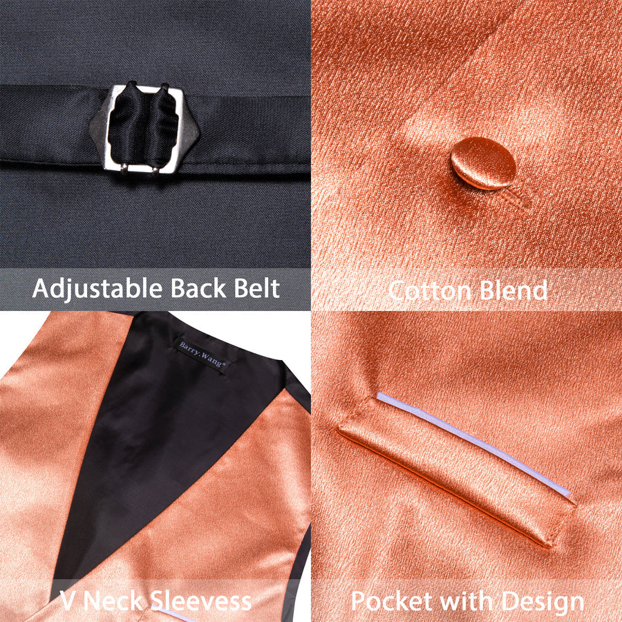 Dark Salmon Solid Jacquard Silk Men's Bowtie Vest Set vest set    - Sophisticated Gentlemen