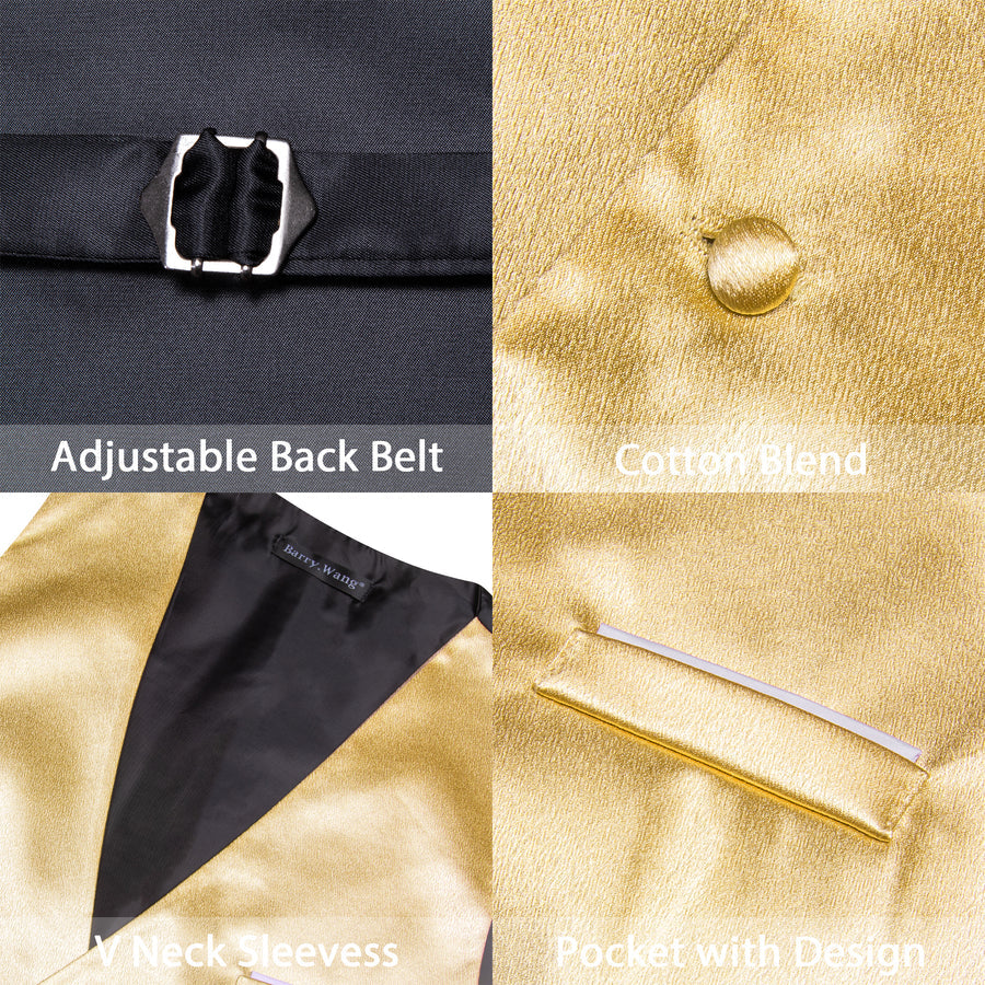Gold Solid Jacquard Silk Bowtie Vest Set vest set    - Sophisticated Gentlemen