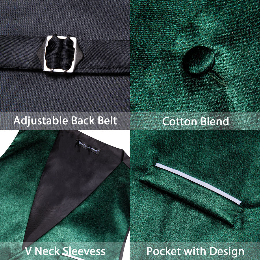 Dark Green Solid Jacquard Silk Men's Bowtie Vest Set vest set    - Sophisticated Gentlemen