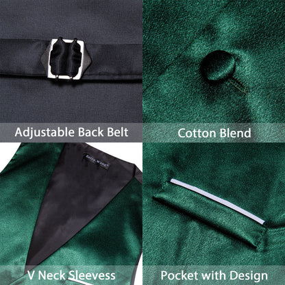 Dark Green Solid Jacquard Silk Men's Bowtie Vest Set vest set    - Sophisticated Gentlemen