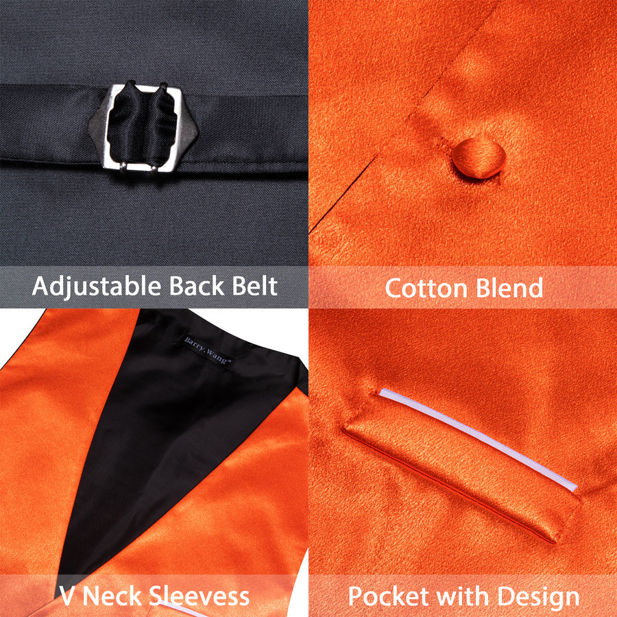 OrangeRed Solid Jacquard Silk Men's Bowtie Vest Set vest set    - Sophisticated Gentlemen