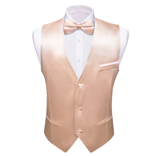 Light Salmon Solid Jacquard Silk Men's Vest Set vest set S (Chest 40")   - Sophisticated Gentlemen
