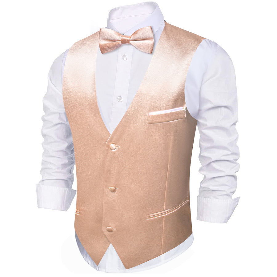 Light Salmon Solid Jacquard Silk Men's Vest Set vest set    - Sophisticated Gentlemen