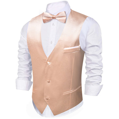 Light Salmon Solid Jacquard Silk Men's Vest Set vest set    - Sophisticated Gentlemen