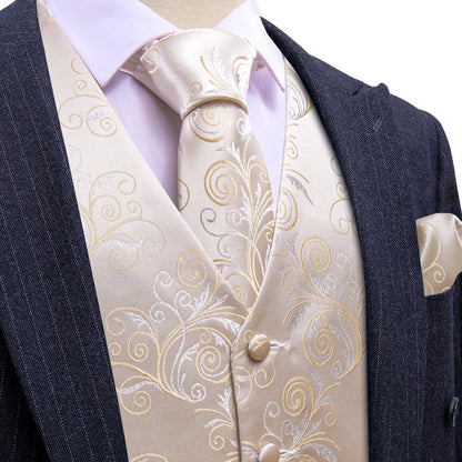 PeachPuff Floral Silk Men's Vest Set vest set S (Chest 40")   - Sophisticated Gentlemen