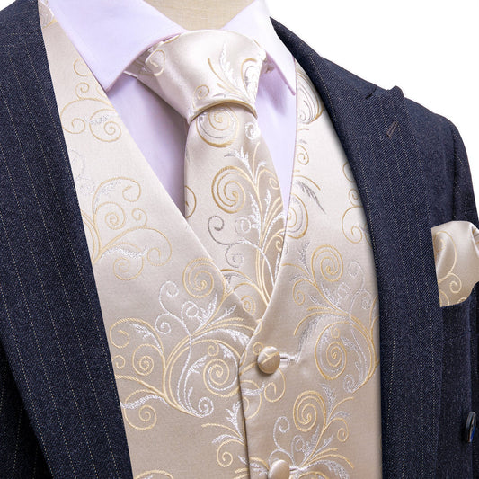 PeachPuff Floral Silk Men's Vest Set vest set S (Chest 40")   - Sophisticated Gentlemen