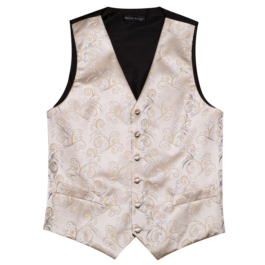 PeachPuff Floral Silk Men's Vest Set vest set    - Sophisticated Gentlemen