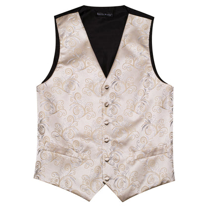 PeachPuff Floral Silk Men's Vest Set vest set    - Sophisticated Gentlemen