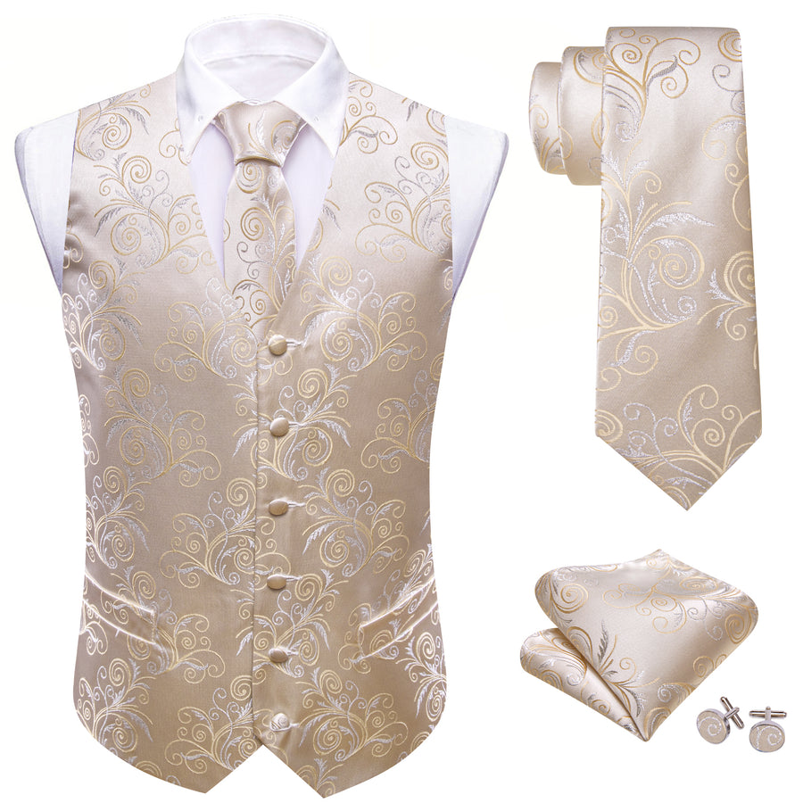 PeachPuff Floral Silk Men's Vest Set vest set    - Sophisticated Gentlemen