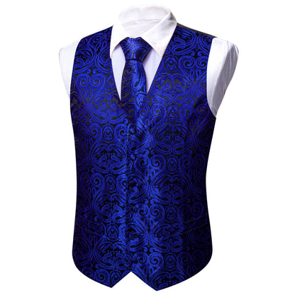 Navy Blue Paisley Silk Men's Vest Set vest set    - Sophisticated Gentlemen