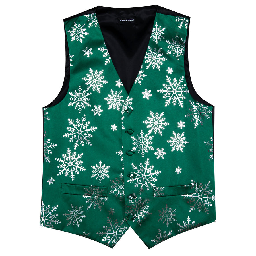 Christmas Dark Green White Snowflake Silk Men's Vest Set vest set    - Sophisticated Gentlemen