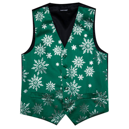 Christmas Dark Green White Snowflake Silk Men's Vest Set vest set    - Sophisticated Gentlemen