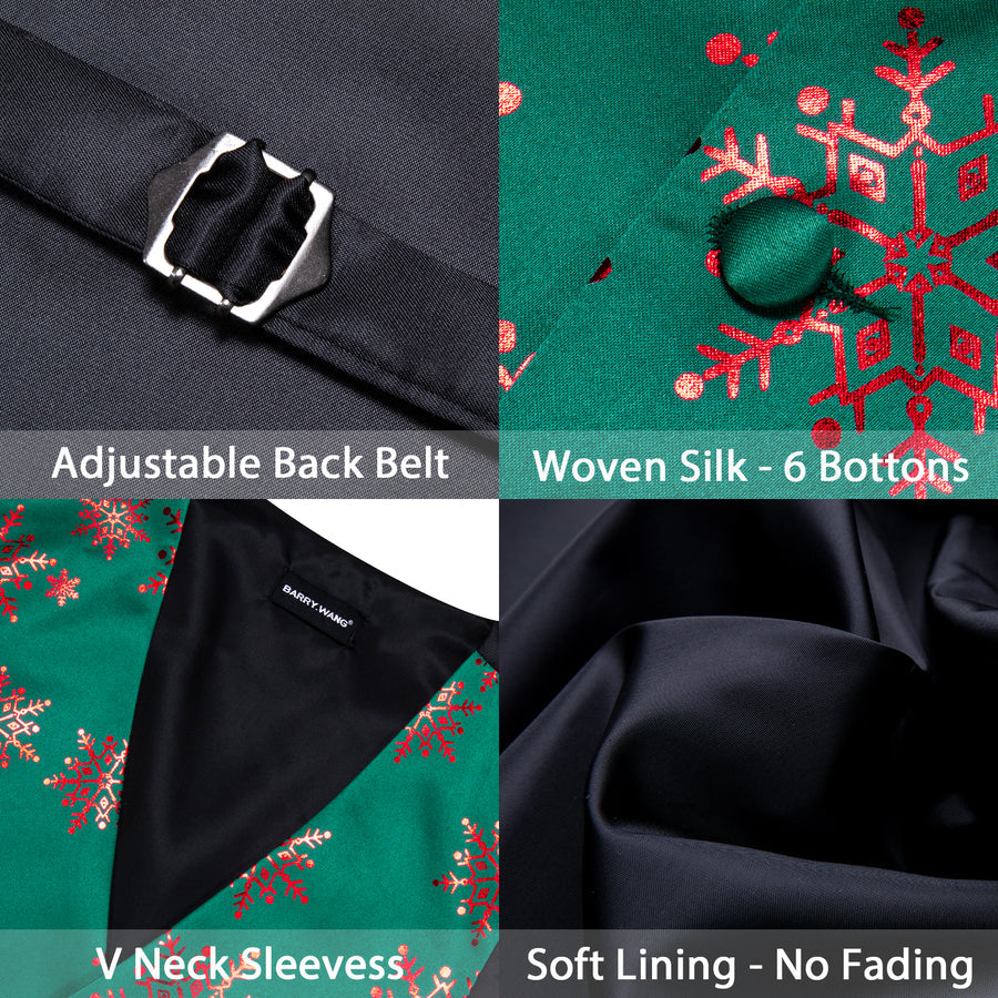 Christmas Dark Green Red Snowflake Silk Men's Vest Set vest set    - Sophisticated Gentlemen