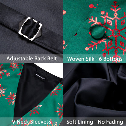 Christmas Dark Green Red Snowflake Silk Men's Vest Set vest set    - Sophisticated Gentlemen