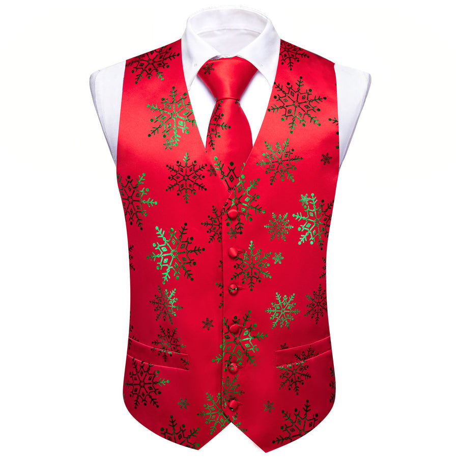 Christmas Red Green Snowflake Silk Men's Vest Set vest set    - Sophisticated Gentlemen