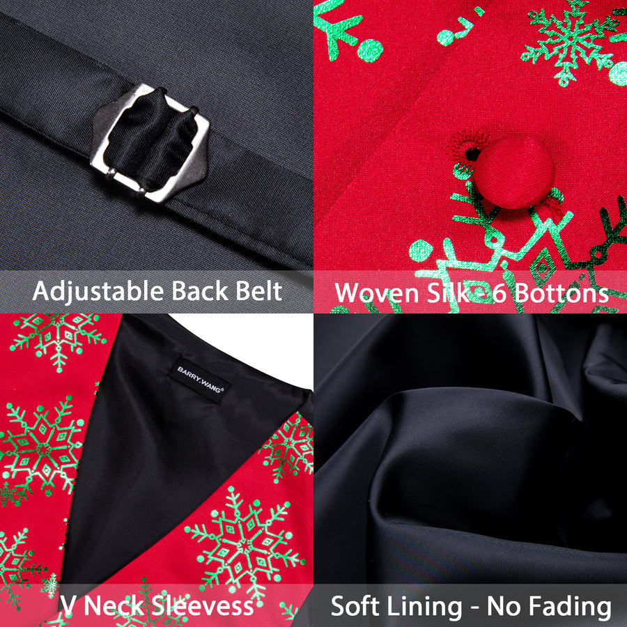 Christmas Red Green Snowflake Silk Men's Vest Set vest set    - Sophisticated Gentlemen