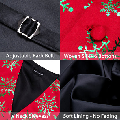Christmas Red Green Snowflake Silk Men's Vest Set vest set    - Sophisticated Gentlemen