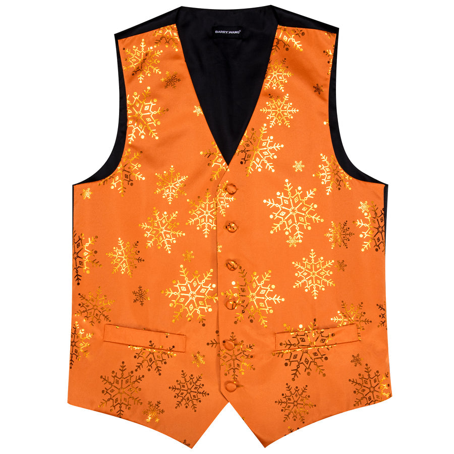 Christmas Orange Gold Snowflake Silk Men's Vest Set vest set    - Sophisticated Gentlemen