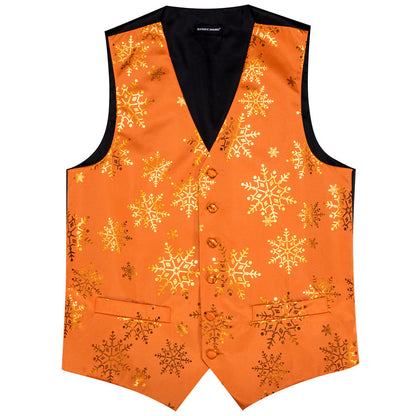 Christmas Orange Gold Snowflake Silk Men's Vest Set vest set    - Sophisticated Gentlemen