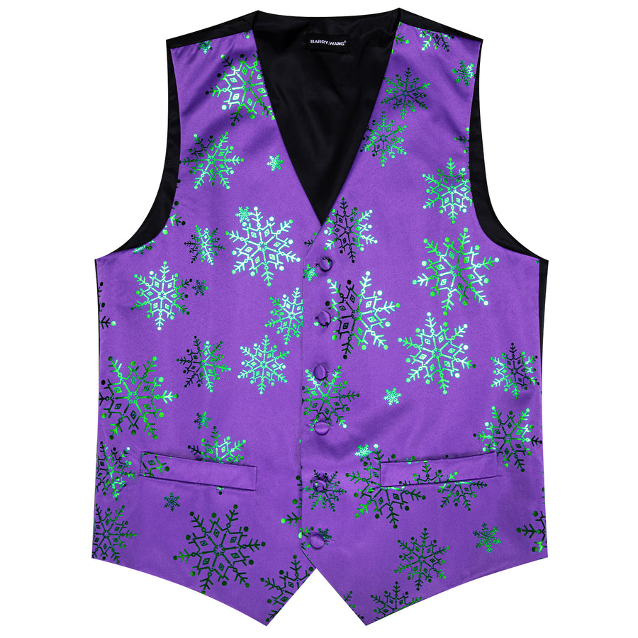 Christmas Purple Green Snowflake Silk Men's Vest Set vest set    - Sophisticated Gentlemen