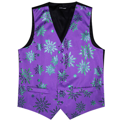 Christmas Purple Green Snowflake Silk Men's Vest Set vest set    - Sophisticated Gentlemen