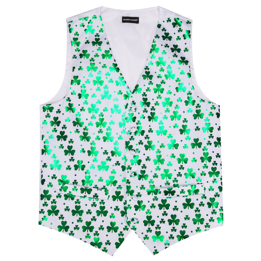 White Green Clover Novelty Silk Vest Set vest set    - Sophisticated Gentlemen