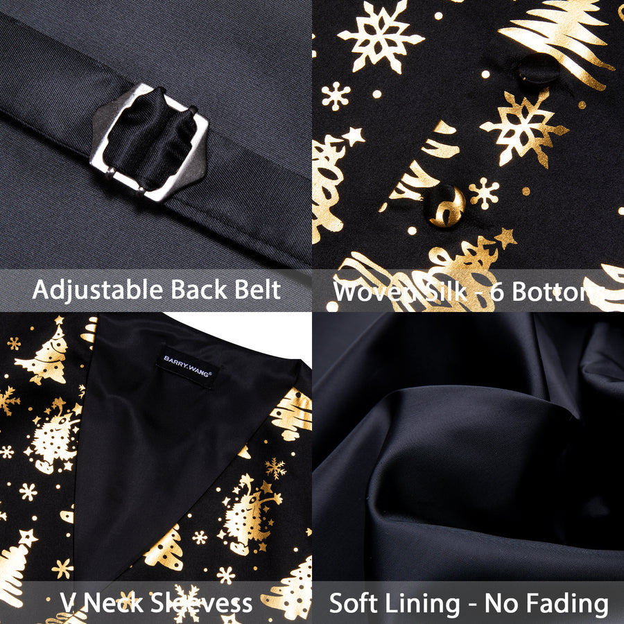 Black Golden Christmas Tree Novelty Silk Men's Bowtie Vest Set vest set    - Sophisticated Gentlemen