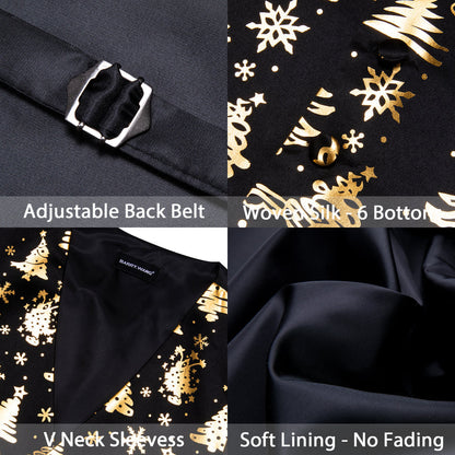 Black Golden Christmas Tree Novelty Silk Men's Bowtie Vest Set vest set    - Sophisticated Gentlemen