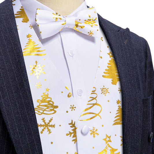 White and Gold Christmas Tree Vest Set vest set S (Chest 40)   - Sophisticated Gentlemen