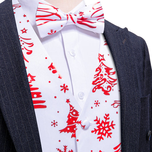 White and Red Christmas Tree Vest Set vest set S (Chest 40)   - Sophisticated Gentlemen
