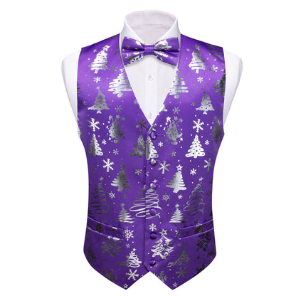 Purple Sliver Christmas Tree Novelty Silk Bowtie Vest Set vest set    - Sophisticated Gentlemen