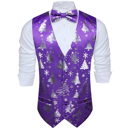 Purple Sliver Christmas Tree Novelty Silk Bowtie Vest Set vest set    - Sophisticated Gentlemen