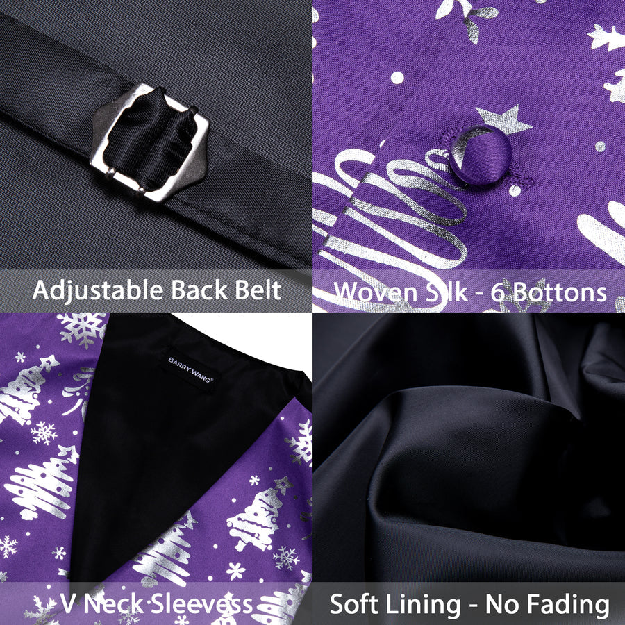 Purple Sliver Christmas Tree Novelty Silk Bowtie Vest Set vest set    - Sophisticated Gentlemen