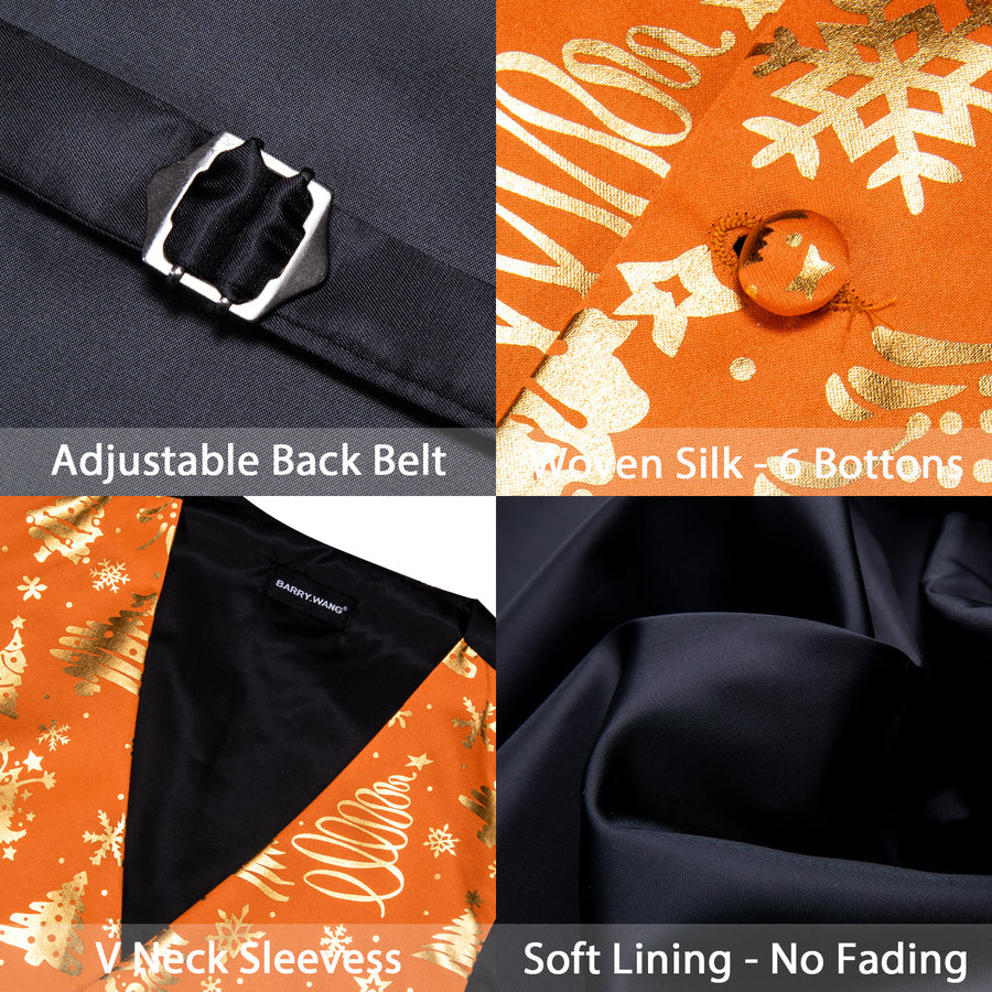 Orange Golden Christmas Tree Novelty Silk Men's Bowtie Vest Set vest set    - Sophisticated Gentlemen