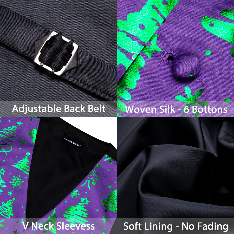 Purple Green Christmas Tree Novelty Silk Bowtie Vest Set vest set    - Sophisticated Gentlemen