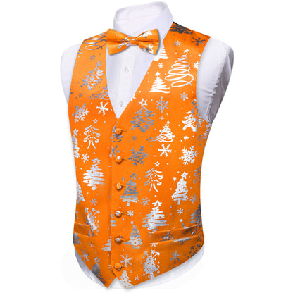 Orange Silver Christmas Tree Novelty Silk Men's Bowtie Vest Set vest set    - Sophisticated Gentlemen