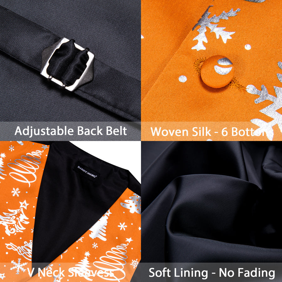 Orange Silver Christmas Tree Novelty Silk Men's Bowtie Vest Set vest set    - Sophisticated Gentlemen
