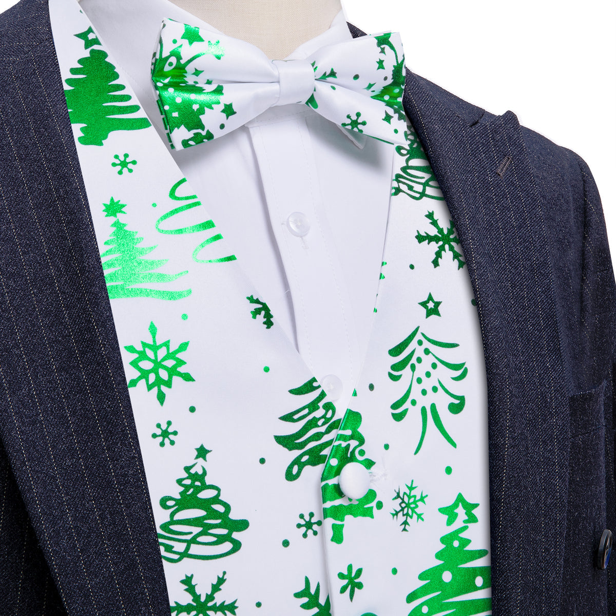 White and Green Christmas Tree Vest Set vest set S (Chest 40)   - Sophisticated Gentlemen