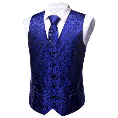 Medium Blue Paisley Silk Men's Vest Set vest set    - Sophisticated Gentlemen