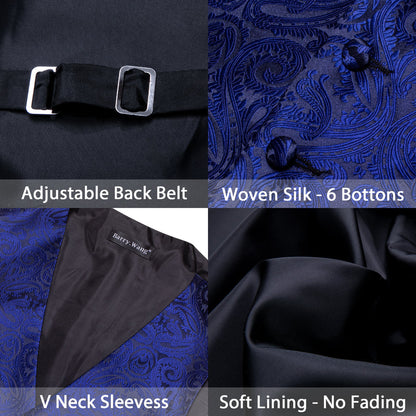 Medium Blue Paisley Silk Men's Vest Set vest set    - Sophisticated Gentlemen