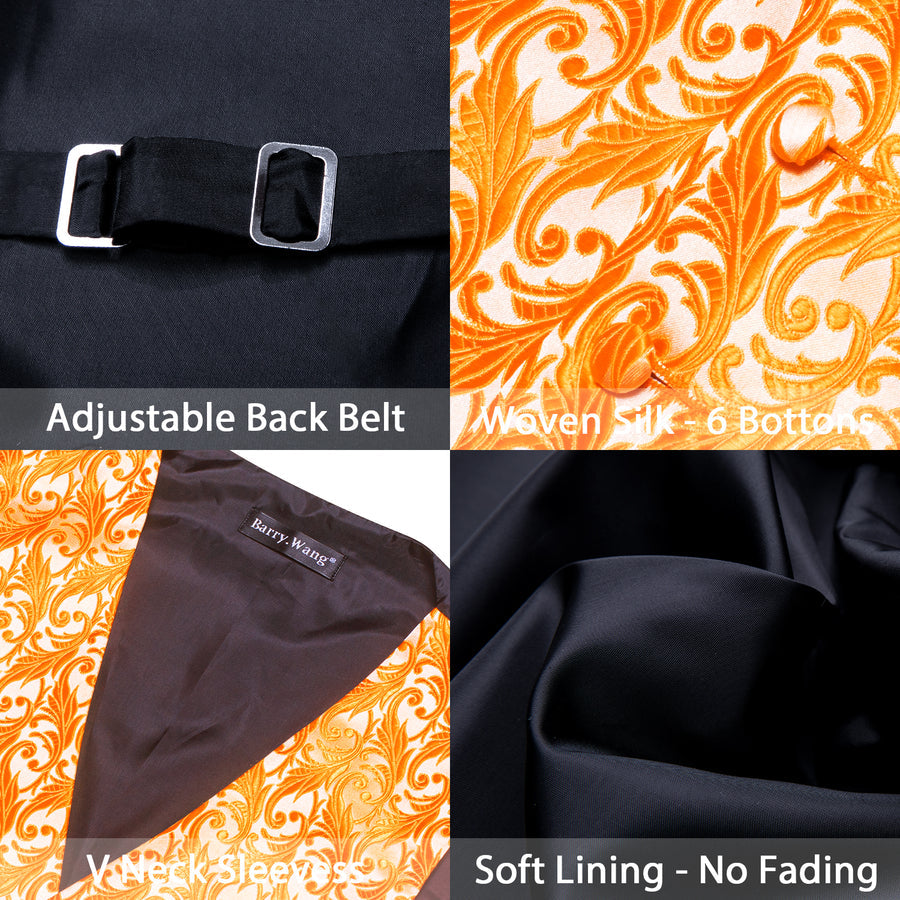 Orange Floral Silk Men's Vest Set vest set    - Sophisticated Gentlemen