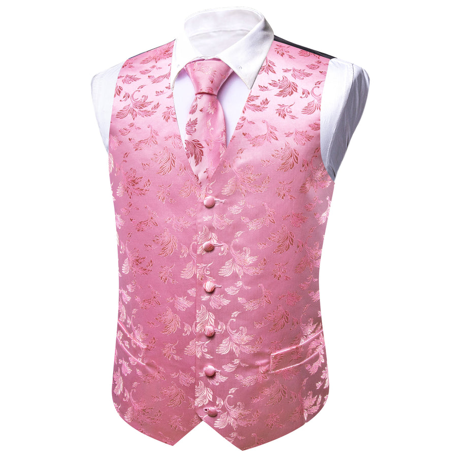 Pink Floral Silk Men's Vest Set vest set    - Sophisticated Gentlemen