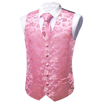 Pink Floral Silk Men's Vest Set vest set    - Sophisticated Gentlemen