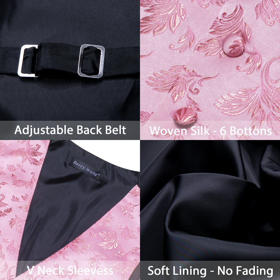 Pink Floral Silk Men's Vest Set vest set    - Sophisticated Gentlemen