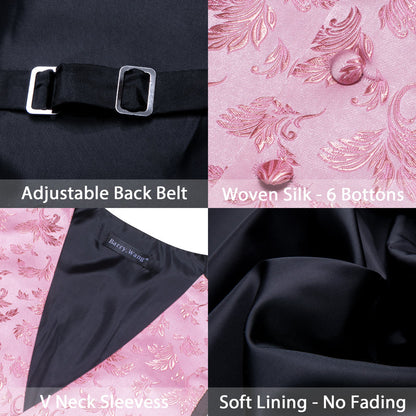 Pink Floral Silk Men's Vest Set vest set    - Sophisticated Gentlemen
